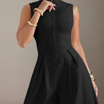 Sleeveless Wide Leg Pleated Solid Color Split-Joint Zipper Round-Neck Jumpsuits