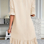 A-Line Flared Sleeves Elasticity Jacquard Pleated Solid Color Split-Joint V-Neck Mini Dresses
