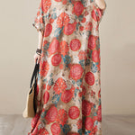 Loose Short Sleeves Printed V-Neck Maxi Dresses