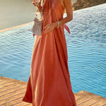 A-Line Loose Backless Solid Color Tied Halter-Neck Maxi Dresses