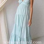 Margovil V Neck Ruffle Trim Tiered Sleeveless Linen Maxi Dress (2 Colors)