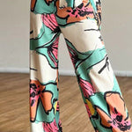 Printed Commuter Shirt High Waist Wide Leg Pants Set