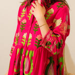 FUCHSIA PINK FLOWERS SHIRT DRESS