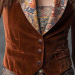 Vintage-style Printed Collar Velvet Vest