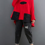 Casual Loose Split-Joint High-Neck Long Batwing Sleeves T-Shirt