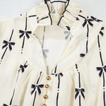 A-Line Loose Bowknot Contrast Color Printed Split-Joint Stand Collar Midi Dresses
