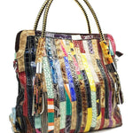 Split-joint Striped Shoulder Sling Leather Bag