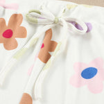 White Floral Print Henley Top & Drawstring Shorts Loungewear Set