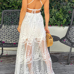 OFF WHITE LACE MAXI DRESS WITH CUT OUT