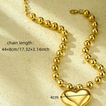 Fashion Beaded Heart Shape 18k Contrast Color Stainless Steel Necklace