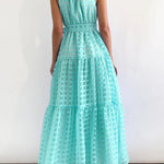 Loose Sleeveless Plaid Ribbed Stand Collar Maxi Dresses