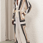 Loose Wide Leg Plaid Striped Tied Waist Casual Pants Bottoms Trousers
