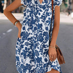 A-Line Ruffle Sleeves Printed Split-Joint Tied V-Neck Mini Dresses
