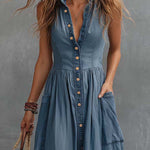 Tencel Denim Sleeveless Button-down Long Dress