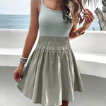 A-Line High Waisted Elasticity Solid Color Spaghetti-Neck Mini Dresses