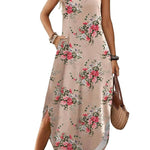 Casual V-neck halter slit bohemian beach resort maxi dress