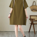 Loose Short Sleeves Split-Joint Round-Neck Mini Dresses