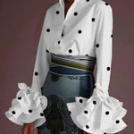 Flared Sleeves Falbala Polka-Dot Lapel Collar Blouses&Shirts Tops