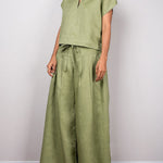 High Waisted Loose Drawstring Pleated Solid Color Split-Joint Pants Trousers