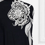 Batwing Sleeves Loose Asymmetric Floral Printed Split-Joint High Neck T-Shirts