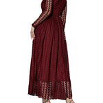 High Waisted Long Sleeves Buttoned Gauze See-Through Solid Color V-Neck Maxi Dresses