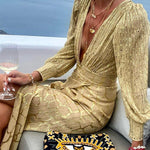 Gold Coast Long Sleeve V Neck Top Slit Skirt Set