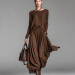 Women's Fashion Round Neck Knitted Sweater Skirt Set
