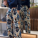 Emelia Unique Print Back Elastic Waist Pocket Wide Leg Pants
