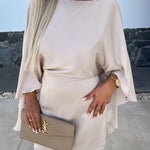 Beautiful Wings Satin Butterfly Sleeves Elastic Waist Formal Mini Dress