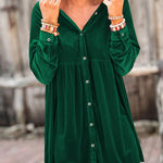 Long Sleeve Ruffle Velvet Button Up Shirt Dress