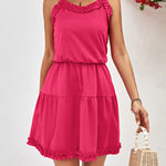 Loose Sleeveless Falbala Solid Color Spaghetti-Neck Mini Dresses