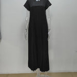 A-Line High Waisted Pleated Pockets Solid Color Split-Joint Round-Neck Maxi Dresses