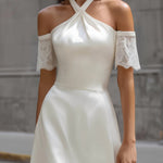 Halter Neck Lace-Trim Midi Dress