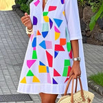 A-Line Half Sleeves Contrast Color Stand Collar Mini Dresses