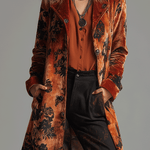 Vintage Burnt Orange Velvet Floral Maxi Coat