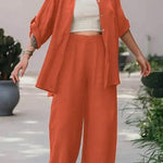 Casual Loose Solid Color Shirt Pants Set