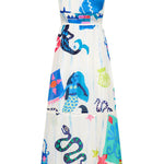 She's The Fun Linen Blend Playful Print Ladder Trim Midi Dress