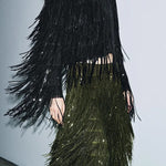 Party Crasher Layered Sequined Tassels High Rise Back Zipper Midi Skirt