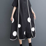 A-Line Half Sleeves Buttoned Pockets Polka-Dot Split-Front Split-Joint Lapel Midi Dresses Shirt Dress