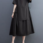Loose Short Sleeves Solid Color Split-Joint Round-Neck Midi Dresses