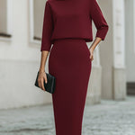 Boat Neck Top And Midi Skirt Set