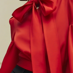 Puff Sleeves Bowknot Solid Color Stand Collar Blouses&Shirts Tops