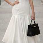 Square-Neck Fitted Midi Dress With Flared Hem