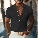 Men's Summer Basic Polo Collar Textured Short-sleeved T-shirt