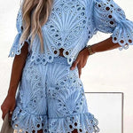 Casual Lace Loose Hollow Two-piece Suit