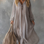 Lazy And Elegant V-neck Light Gray Crinkled Chiffon Maxi Dress