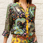 Dragon of My Eye Paisley Printed Patchwork Casual Blouse