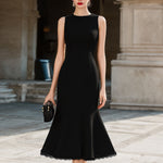 Sleeveless Sculpted Midi Dress With Flared Hem