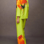 Loose Wide Leg Elasticity Flower Print Pleated Pants Trousers
