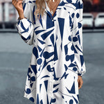 Loose Puff Sleeves Printed Split-Joint Lapel Mini Dresses Shirt Dress